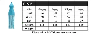 Size chart detail for halter velvet dress with bust waist and hip measurements in cm