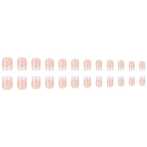 Set di 24 unghie finte corte classiche french in rosa nude con punte bianche eleganti