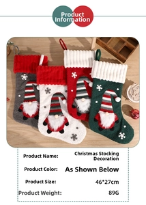 Detailed view of four gnome Christmas stockings with plush texture and 46x27cm dimensions
