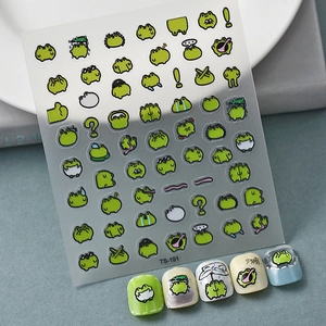 Stickers Ongles Grenouille Relief 5D Dessin Animé Mignon Autocollants Imperméables Décoration Ongles DIY