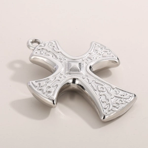 Hip hop silver stainless steel cross pendant necklace with vintage embossed patterns