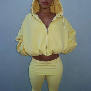 Damen Kapuzenpullover Und Schlaghose Aus Polyester Spandex Sportlich Lässig Einfarbig Reißverschluss Hohe Taille Streetwear Sexy