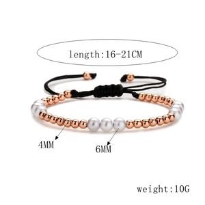 Detailed specs of woven bracelet with 16-21cm length, 4mm metal beads and 6mm pearls
