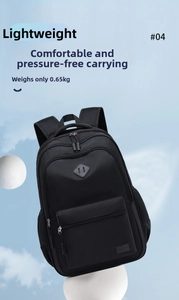Lightweight 0.65kg black tear-resistant nylon backpack with side pockets and front zip