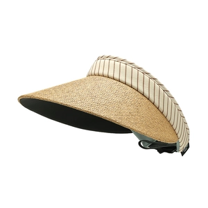 Women stripe straw open top sun hat for summer outdoor travel and UV protection