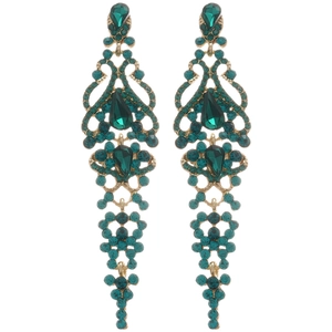 Elegant gold drop earrings with green rhinestones and vintage court tassel style