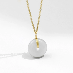 Minimalist Hetian Jade Pingan Kou pendant necklace with gold chain for women and men