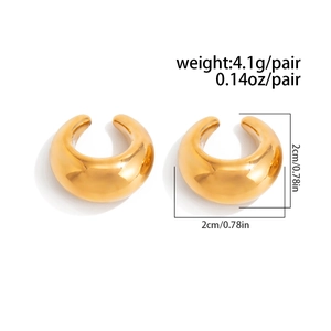 Detail view of golden C-shaped hoop earrings with precise size and weight measurements