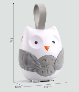 Detailed dimensions of white owl sleep sound machine with buttons and 11cm height