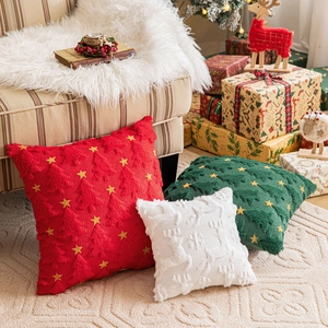 Christmas Throw Pillow Covers Plush 3D Reindeer Snowflake Pattern Holiday Party Sofa Decor