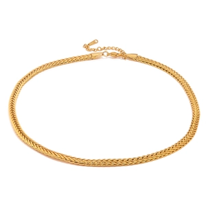 Detailed close-up of 18K gold plated stainless steel herringbone snake chain and lobster clasp