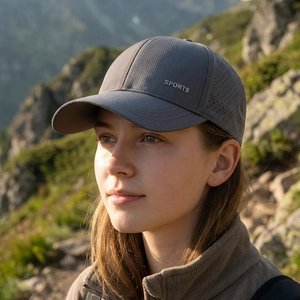 Men's dark grey breathable mesh baseball cap with white sports embroidery for outdoor