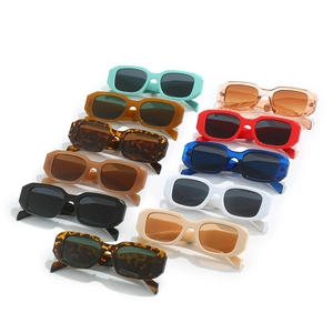Multiple colors of vintage square sunglasses with thick frames and angular cut edges