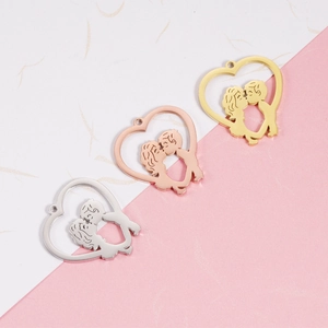 Heart Pendant Charm Stainless Steel Hollow Kissing Couple Mirror Polished For DIY Jewelry Making Romantic Style