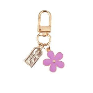 Colorful enamel flower keychain with golden lobster clasp and purple floral pendant