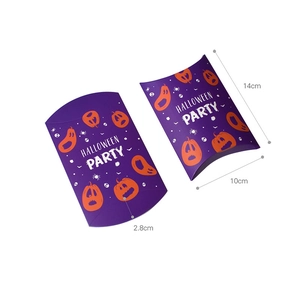 Purple Halloween pumpkin pillow box for candy gifts, size 14x10x2.8cm with party text