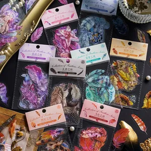 Vintage Feather Decorative Stickers PET Waterproof Watercolor Journaling Scrapbooking DIY Art Supplies