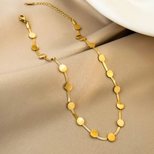 Minimalistische Titanstahl Gold Silber Beschichtet Schlangenkette Choker Halskette Kreisförmige Scheiben Anhänger Armband Damen Schmuck