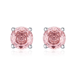 Élégantes boucles d'oreilles en argent 925 avec pierres roses à coupe ronde et griffes