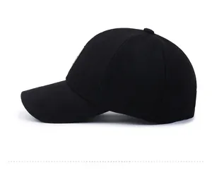 Side view of a winter men's wool baseball cap with thick padding and ear protection flaps