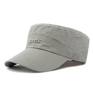Grey flat top sports cap with long brim and quick-dry sun protection fabric