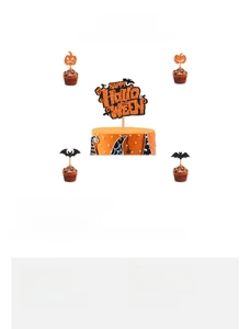 Detailed view of Happy Halloween glitter cake toppers with pumpkin and bat decorations