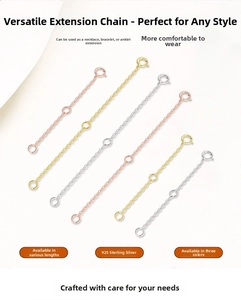 Macro shot of 925 sterling silver extension chains in gold, rose gold and silver finishes