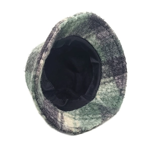 Winter lamb wool plaid bucket hat in green and grey marble pattern for men and women