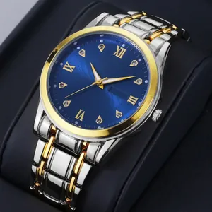 Men's business watch with blue sunray dial and two-tone stainless steel strap