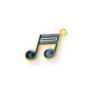 Deep blue enamel music note pendant with gold plated alloy edges for DIY jewelry making