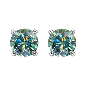 Classic round cut moissanite stud earrings in four-claw S925 sterling silver setting