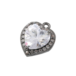 18K gold plated heart pendant with sparkling white zircon stones on white background