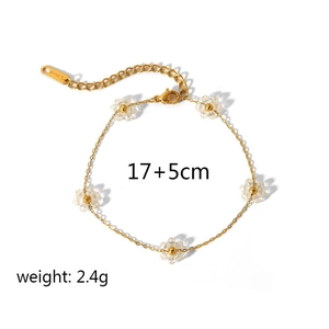 18k gold plated flower beaded stainless steel bracelet with 17+5cm adjustable chain