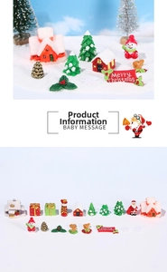 Detailed macro view of festive resin miniature Christmas tree and snowman figurine set