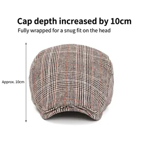 Classic plaid flat cap in grey and orange with 10cm deep crown for a perfect fit