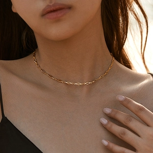 Minimalist 18K gold plated necklace with delicate hollow rhomboid links for women