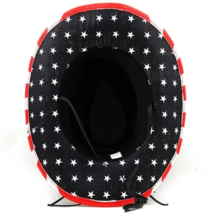 Western straw cowboy hat with American flag stars and stripes pattern on brim