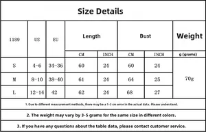 Size chart detail for sexy lace lingerie nightdress covering sizes S, M and L