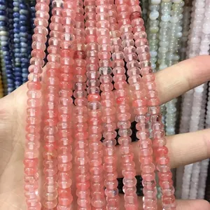 Pink translucent natural stone rondelle beads for DIY jewelry making and bracelets