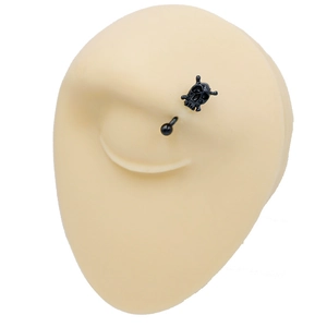 Hip hop black skull eyebrow ring piercing on eye model with stainless steel curved barbell