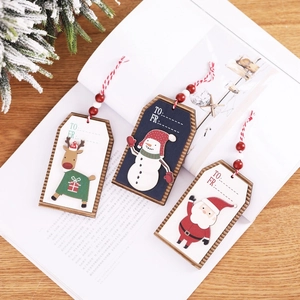 Etichette Regalo In Legno Natale Babbo Natale Pupazzo Di Neve E Renna Ornamenti Con Corda Perline Albero