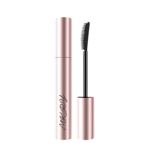 Waterproof lengthening mascara in rose gold tube with curved fine-bristle applicator brush