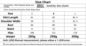 Size chart showing S, M, L dimensions for the bow-decorated polyester dress
