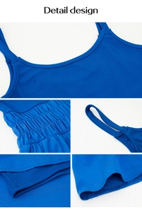 Detail design showing blue ribbed knit fabric and waist pleated texture on dress