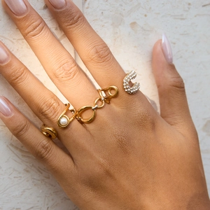Ensemble de bagues en acier inoxydable doré 18K avec perles et strass au style moderne