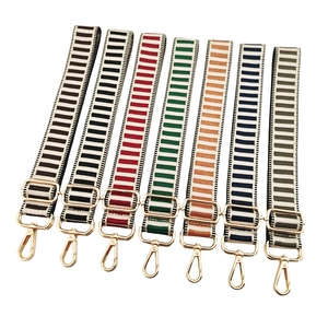 Adjustable wide canvas replacement bag straps with colorful stripes and gold metal buckles