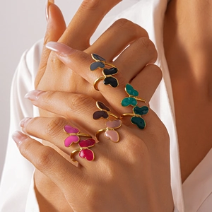 Double Butterfly Open Ring Stainless Steel Enamel Colorful Adjustable Unique Fashion Jewelry For Women Simple Niche Style