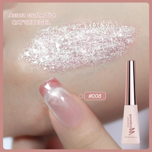 Detail of aurora crushed ice cat eye gel polish #008 showing shimmery glitter texture