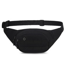 Detail of waterproof Oxford fabric waist bag with headphone jack and adjustable buckle