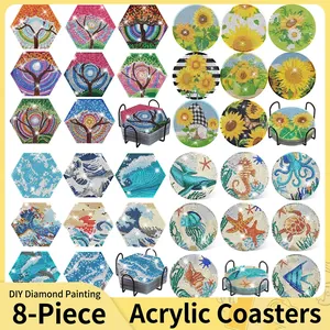 DIY Diamond Painting Coasters Acrylic Rhinestone Art Crafts With Cork Pad And Metal Holder For Home Table Decor
